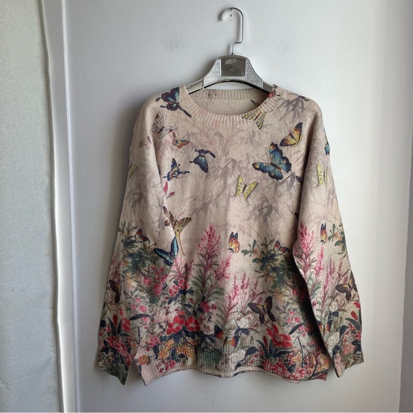 Tops - Sweater Pullover Boho/Art to wear Butterfly and Flowers size L